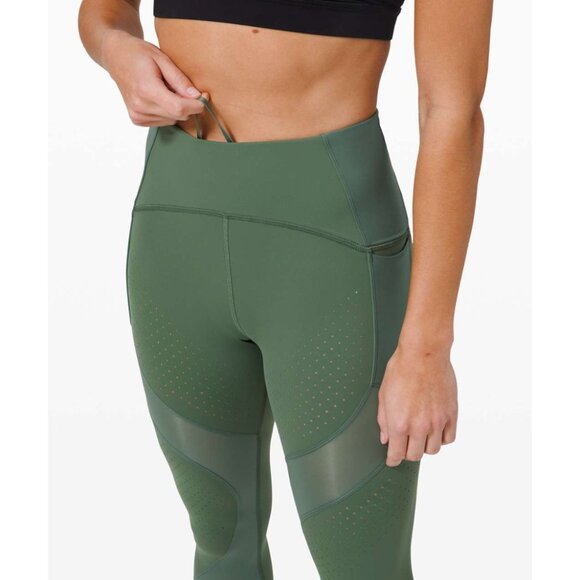 Lululemon Uncovered Strength 23" Crop Leggings Algae Green Mesh Panels Size 4 - Picture 3 of 13